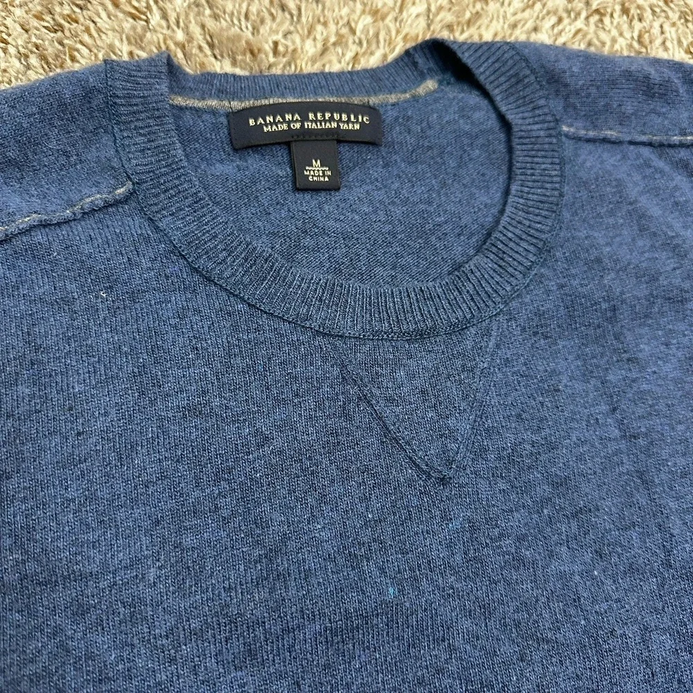 Banana Republic Men's Crewneck Sweater Med Italian Yarn Wool Cashmere Blend Blue